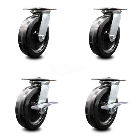 Service Caster 8 Inch Phenolic Swivel Caster Set with Ball Bearings 2 Brakes SCC-35S820-PHB-2-SLB-2